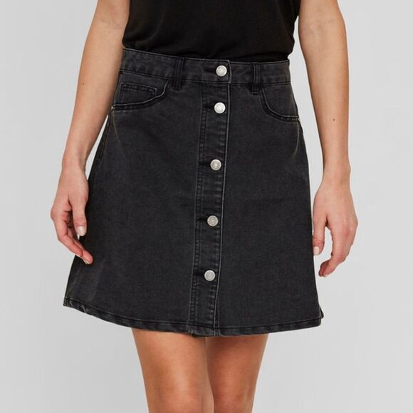 Noisy May Sunny Black Denim Jean A line Button Front Skirt - Picture 1 of 5